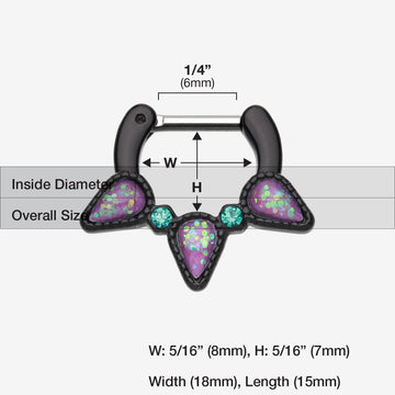 Detail View 1 of Colorline Opal Sparkle Trident Septum Clicker-Black/Teal